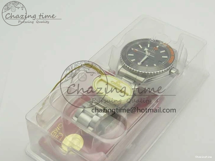 0420 Planet Ocean 43.5mm SS VSF 1:1 Best Edition Black Orange Bezel Black Dial on SS Bracelet A8900 Super Clone Breathable 8003